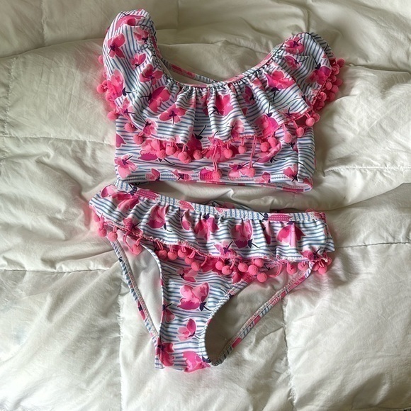 Nicole Miller Other - Nicole Miller 2 piece dangle floral blue white pink lined swimsuit 7/8
